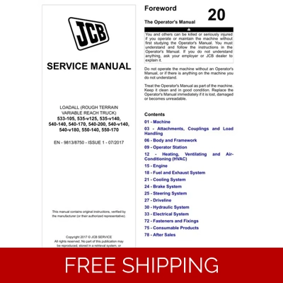JCB 533-105, 535-V125, 535-V140,540-140, 540-170, 540-200, 540-V140,540-V180, 550-140, 550-170 SERVI